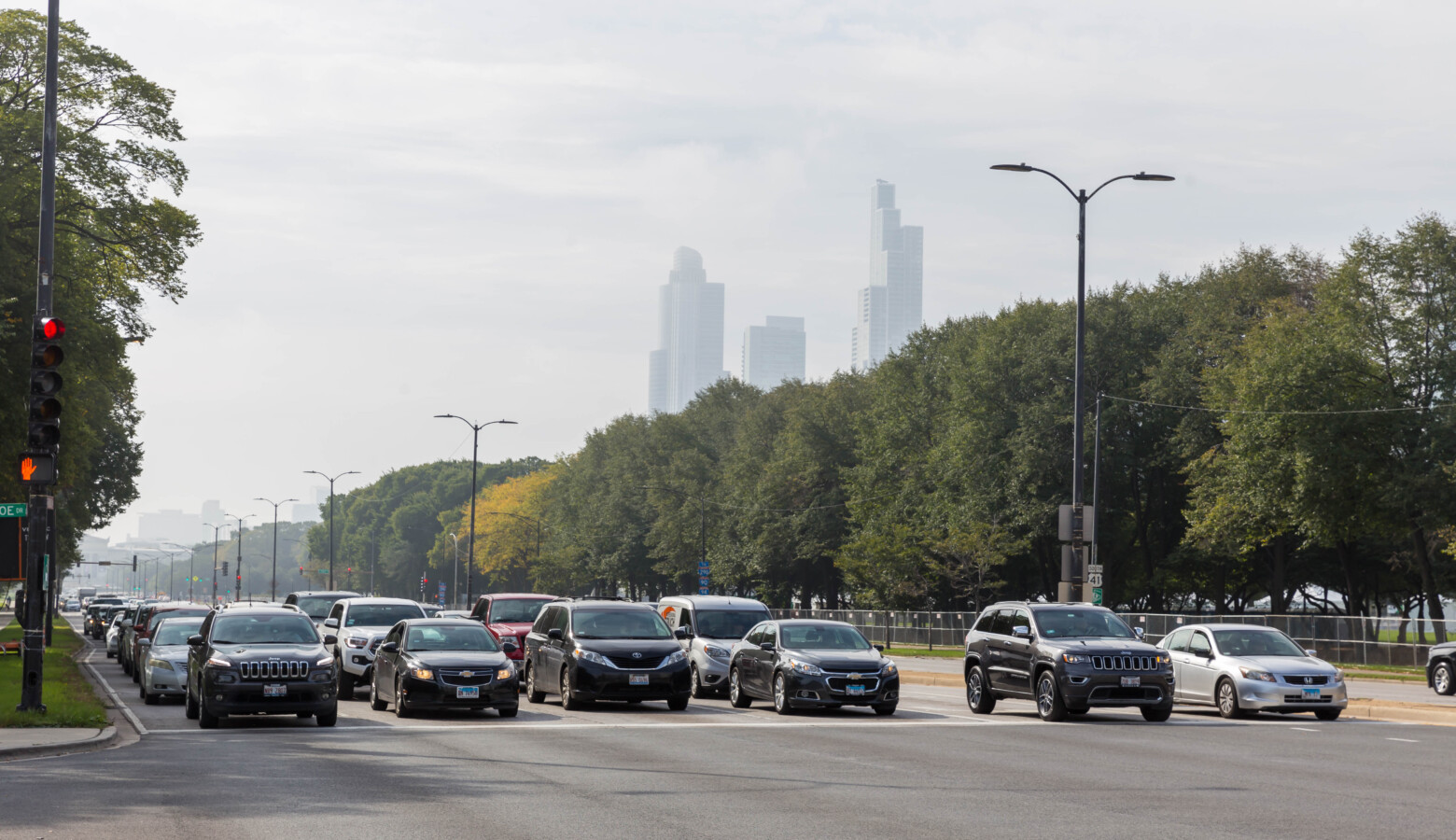 Chicago traffic at an intersection in 2019. The only four counties in Indiana that don't meet federal ozone standards are near major cities like Chicago. (Marco Verch/Flickr)