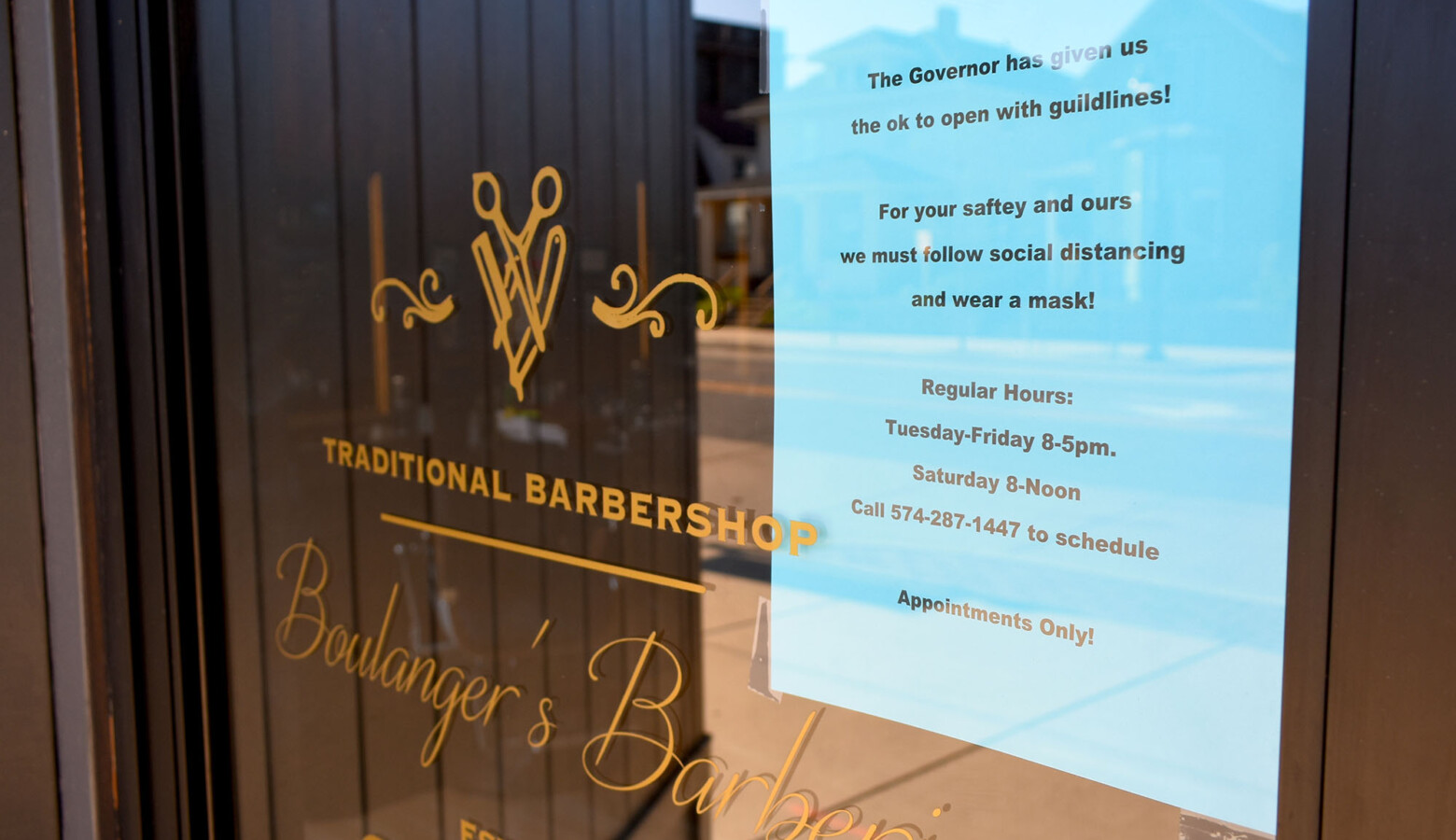 Boulanger's Barberie in South Bend reopened – with social distancing guidance – under Gov. Eric Holcomb's "Back On Track" plan. (Justin Hicks/IPB News)