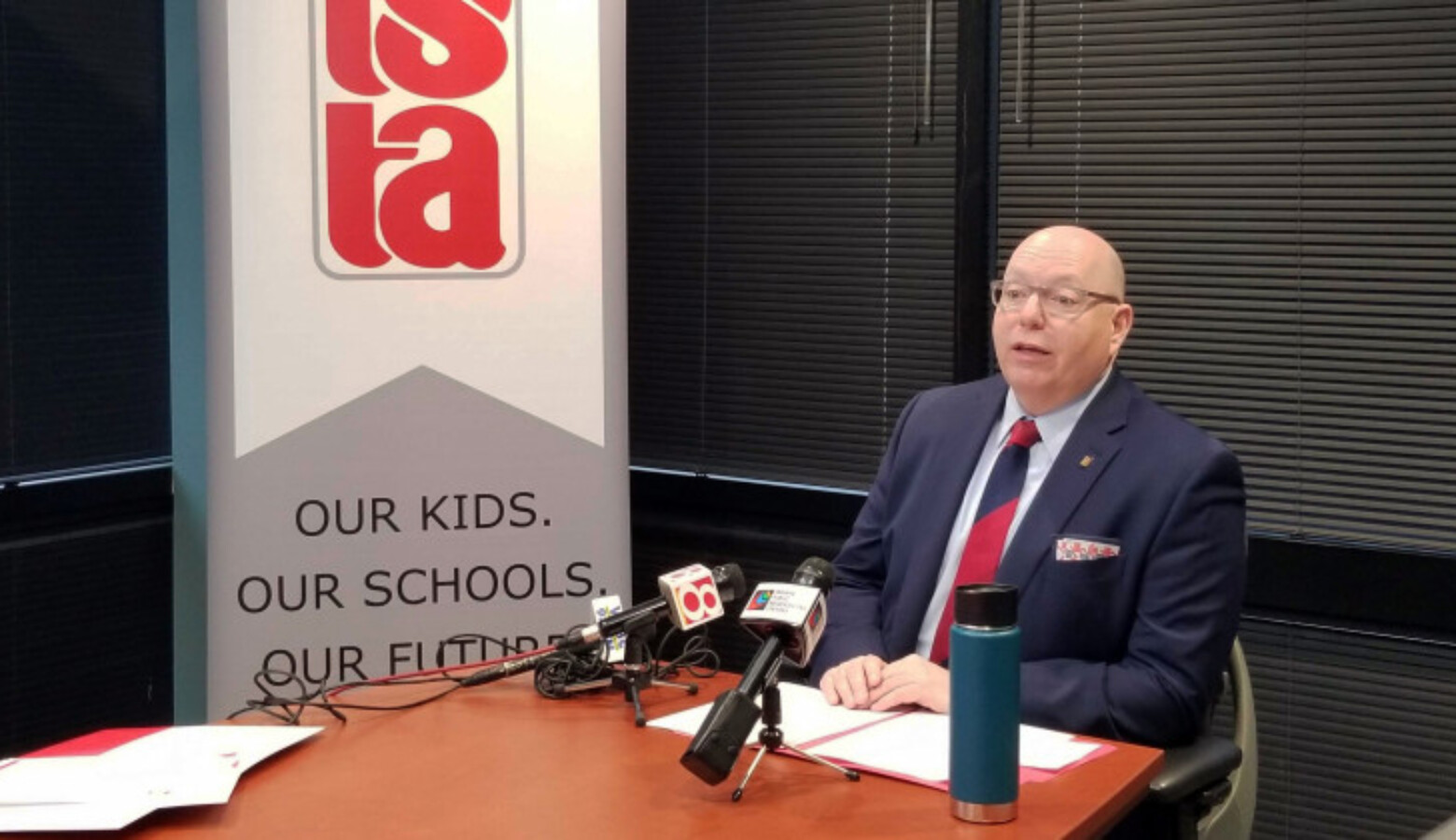 Indiana State Teachers Association President Keith Gambill speaks at a 2019 press conference.