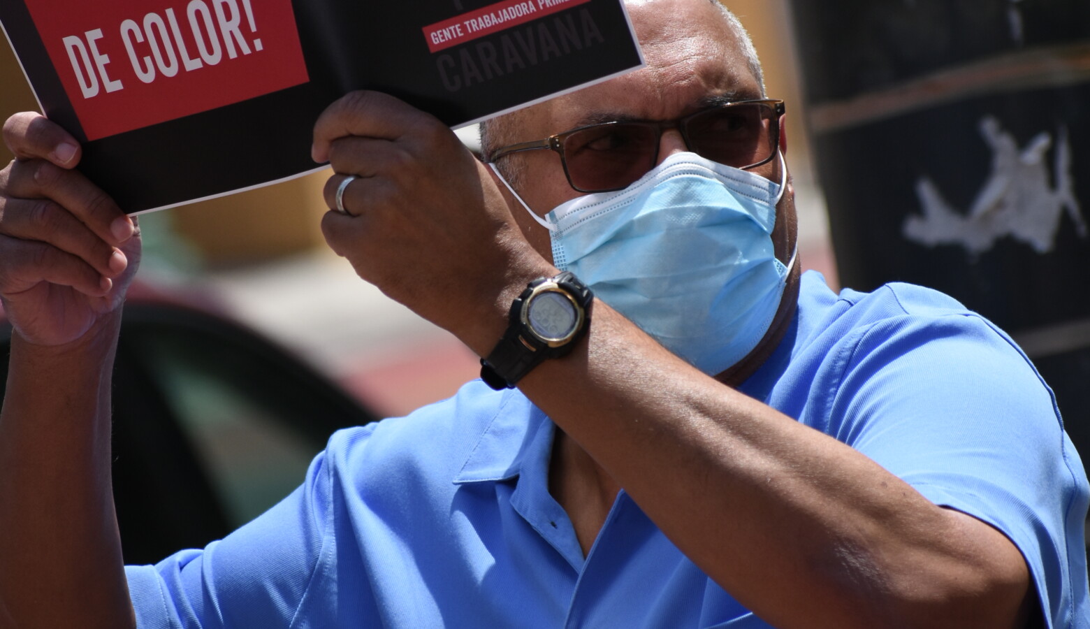 Democratic gubernatorial candidate Dr. Woody Myers wears a face mask during a union-organized rally in support of the Black Lives Matter movement. (Justin Hicks/IPB News)