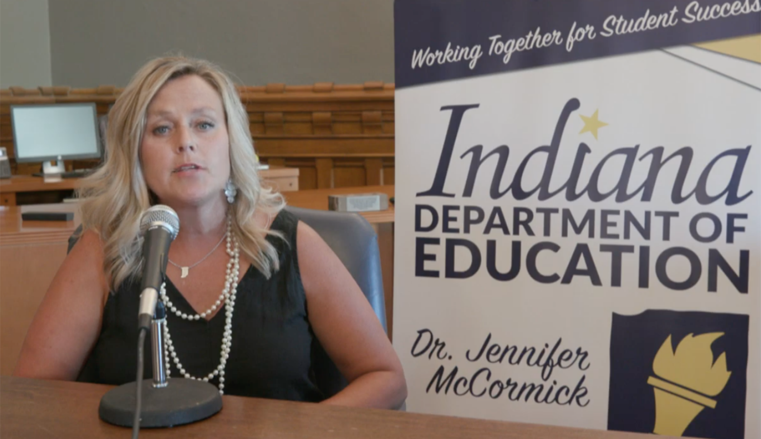 Jennifer McCormick addresses questions from the media during a virtual press conference on Thursday. (Youtube screenshot)