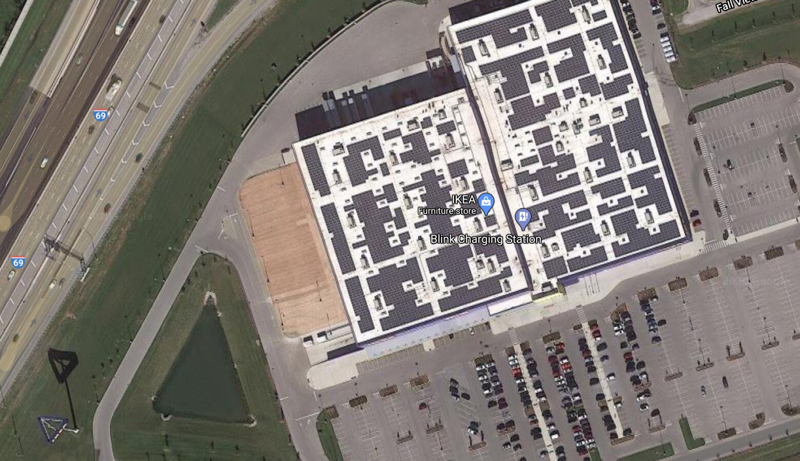 Solar panels on the roof of the IKEA furniture store in Fishers. Economic experts that spoke with the state's energy task force said more companies are looking to be located in states that can help them meet their sustainability goals. (Google Maps)