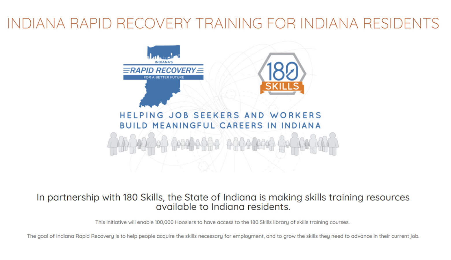 Indiana is making free job training available for up to 100,000 Hoosiers who had their work affected by the pandemic by Indianapolis-based company 180 Skills. (Screeshot 180skills.com/free-indiana-training)