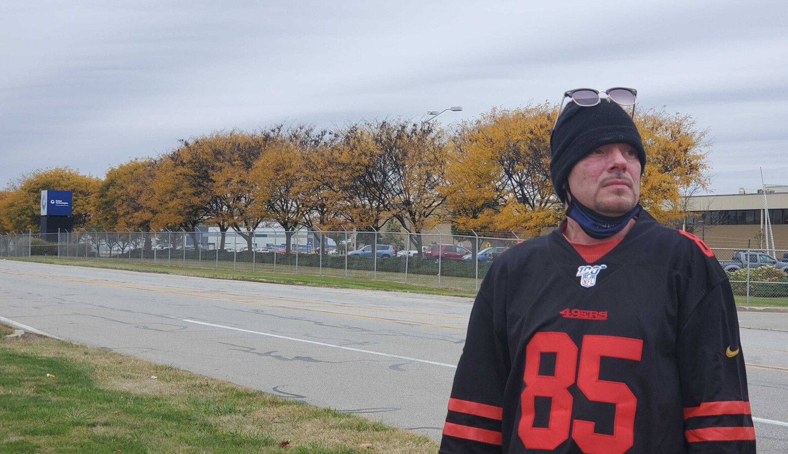 Duane Oreskovic stands across the street from the Indianapolis Carrier plant he worked at for about five years until him and hundreds of others were laid off from the company moving their jobs to Mexico. (Samantha Horton/IPB News)