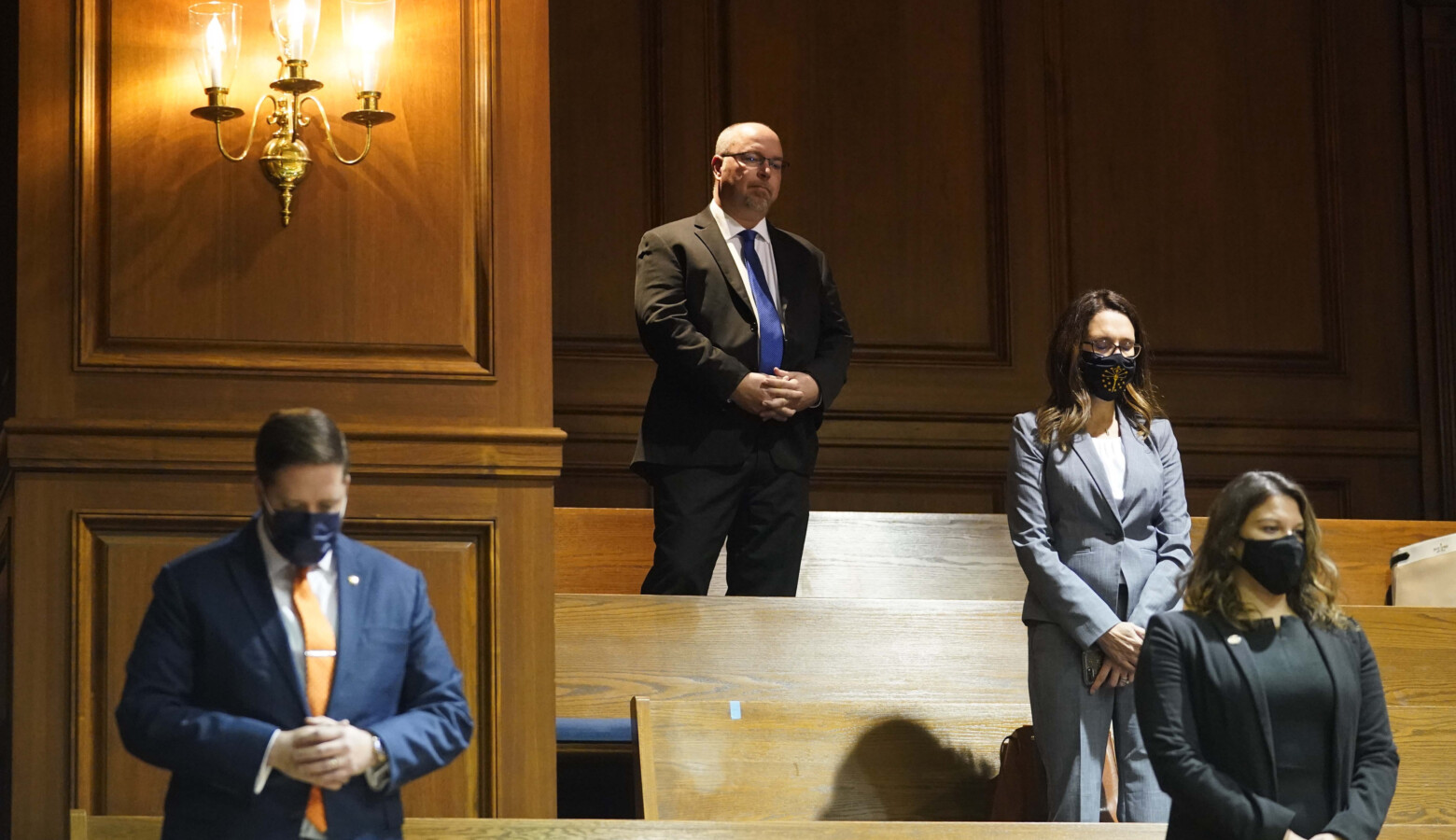 Rep. Curt Nisly (R-Milford), top row, was one of only two House lawmakers who refused to wear a mask during Tuesday's floor session. (Darron Cummings/Associated Press)