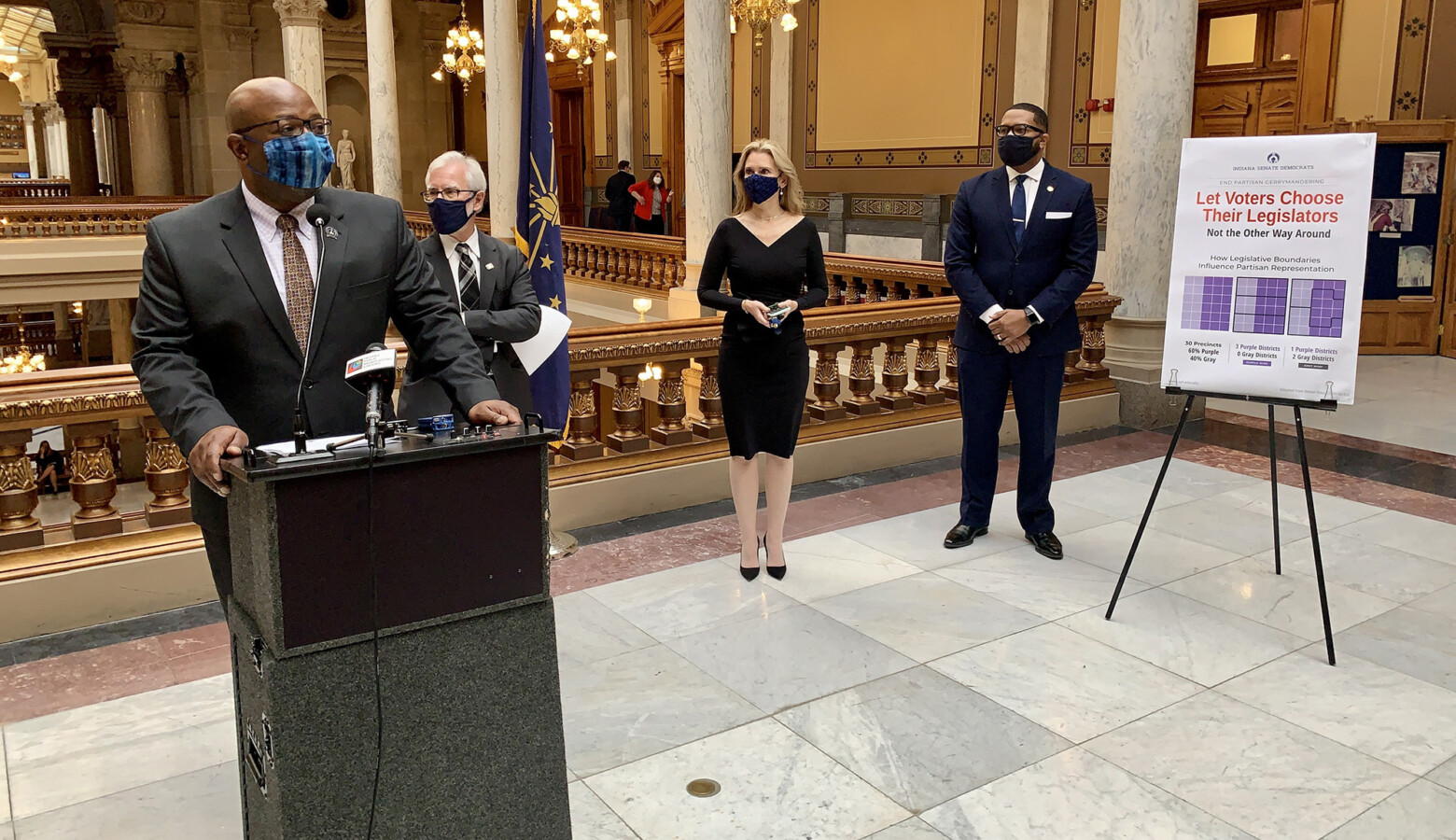 Members of the Indiana Senate Democratic Caucus discuss their call for redistricting reform. (Brandon Smith/IPB News)