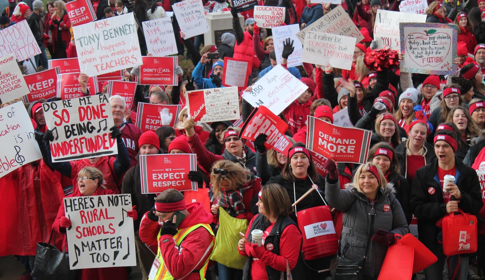 The Indiana State Teachers Association helped organize a massive educator and public school-focused rally at the Statehouse last year, to draw more attention to school funding and teacher compensation needs across the state. (Lauren Chapman/IPB News)