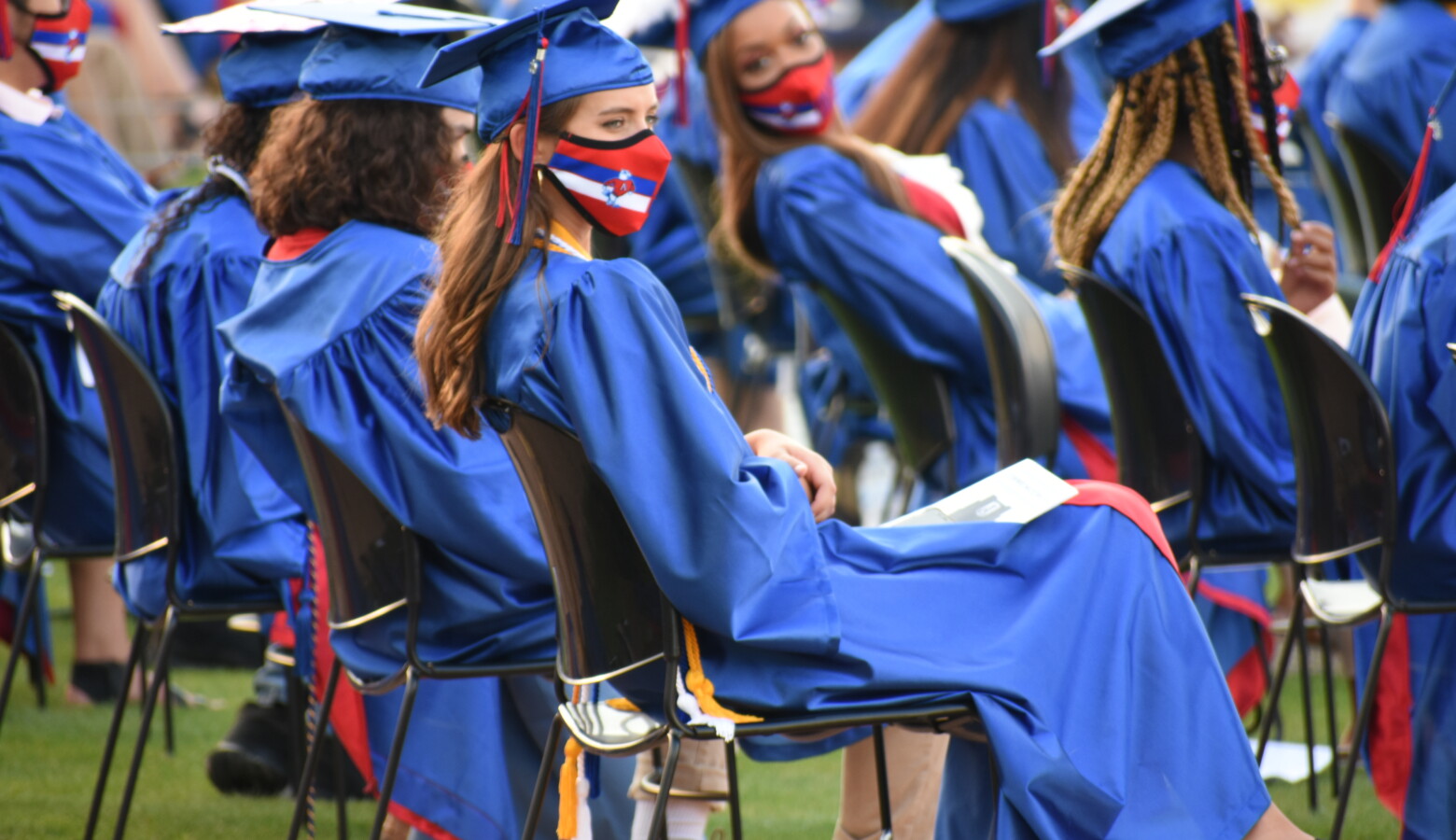 A high school graduation ceremony in South Bend, held outside due to COVID-19 safety precautions. (Justin Hicks/IPB News)