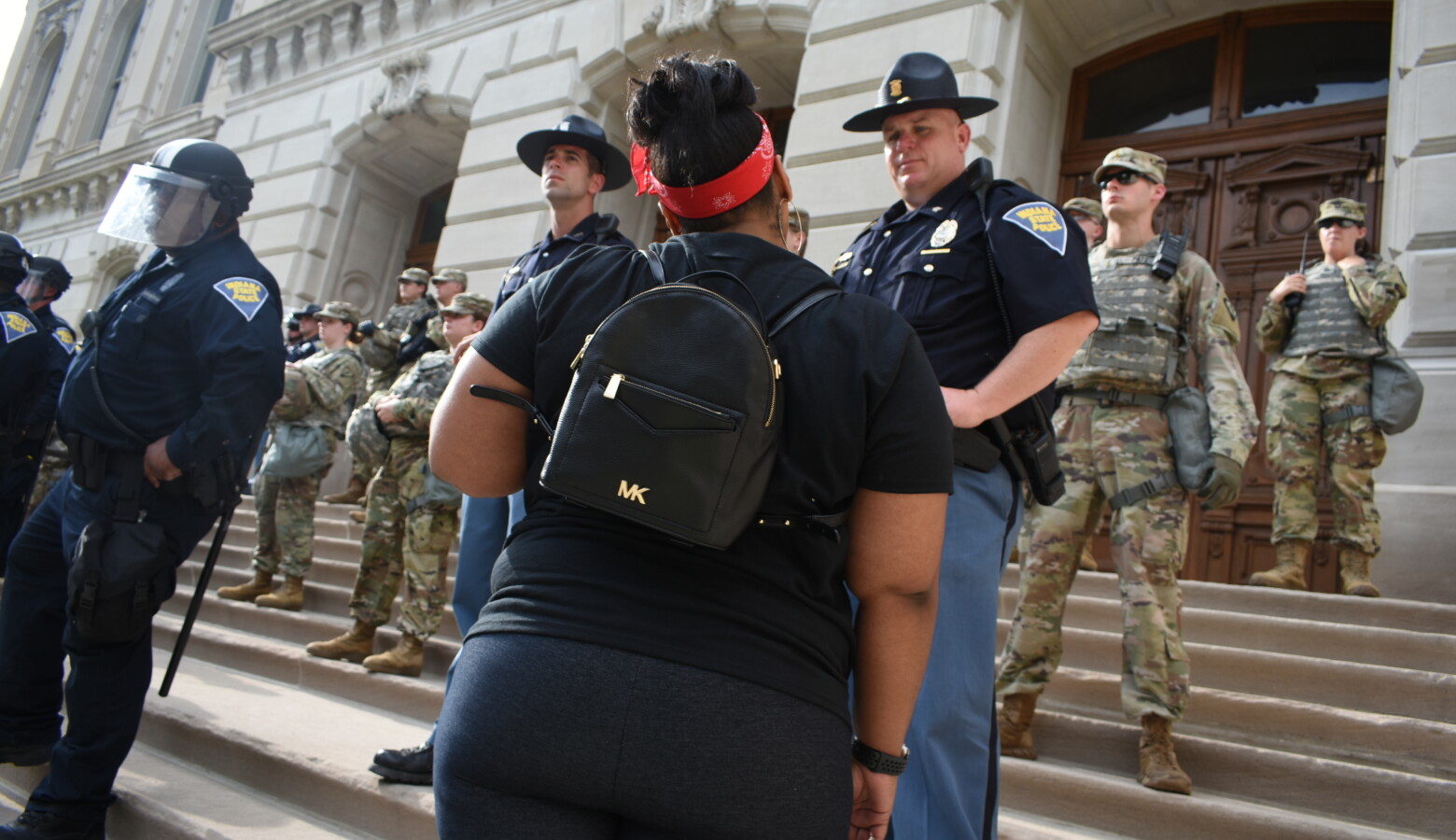 State Police troopers and Indiana National Guardsmen were stationed around the Indiana Statehouse during 2020 Black Lives Matter protests. (Justin Hicks/IPB News)