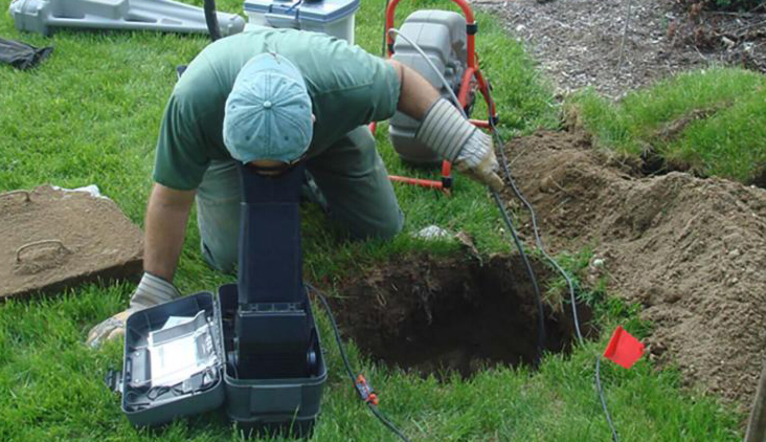 A septic tank inspection in progress (Courtesy of the U.S. Environmental Protection Agency)