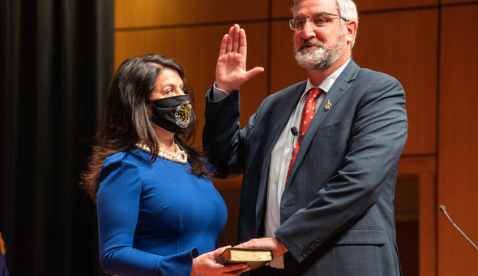 Gov. Eric Holcomb, alongside his wife Janet, is sworn in for his second term as Indiana governor. (Courtesy of the governor's office)