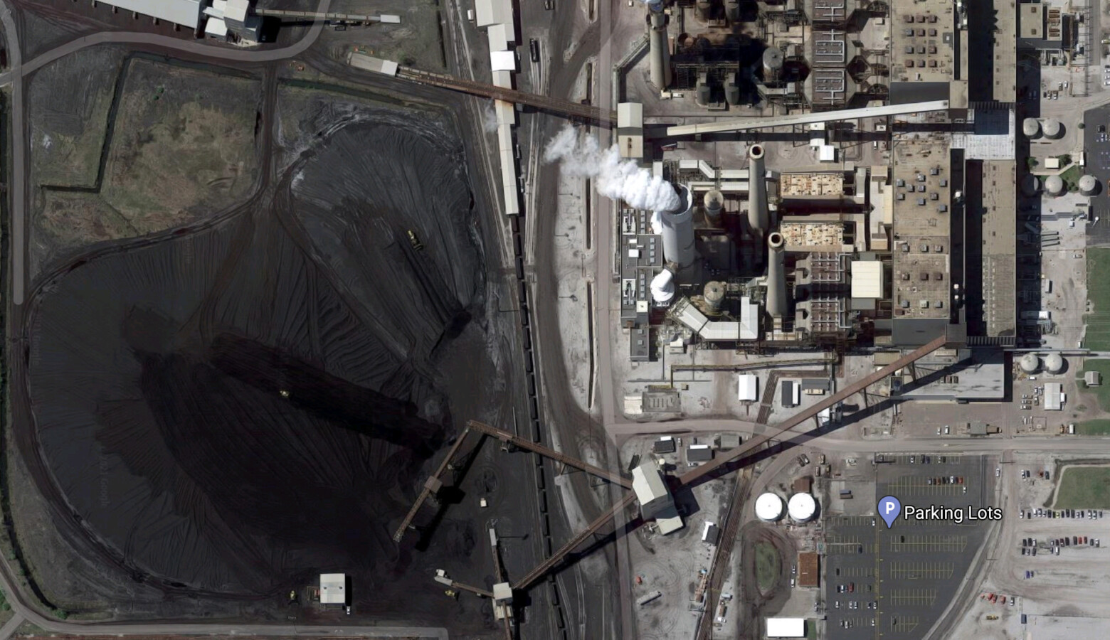 An aerial photo of the R.M. Schahfer Generating Station in Wheatfield. (Google Maps)
