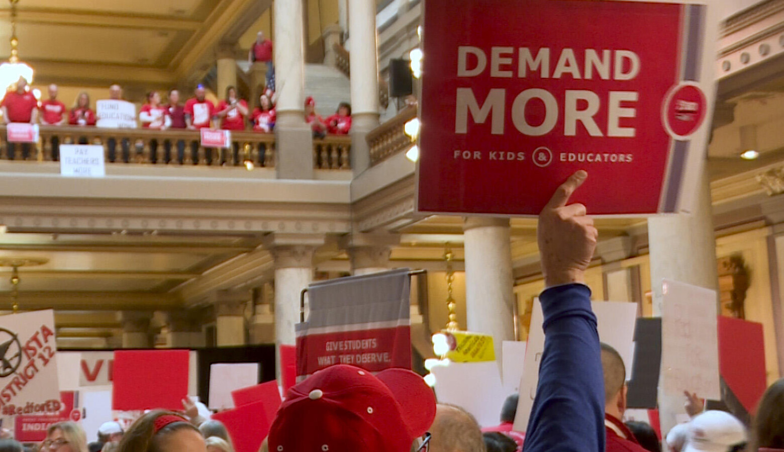 Teachers rallied at the Statehouse multiple times in 2019 to demand more school funding and compensation for teachers. (Chelsea Wardrop/WTIU)