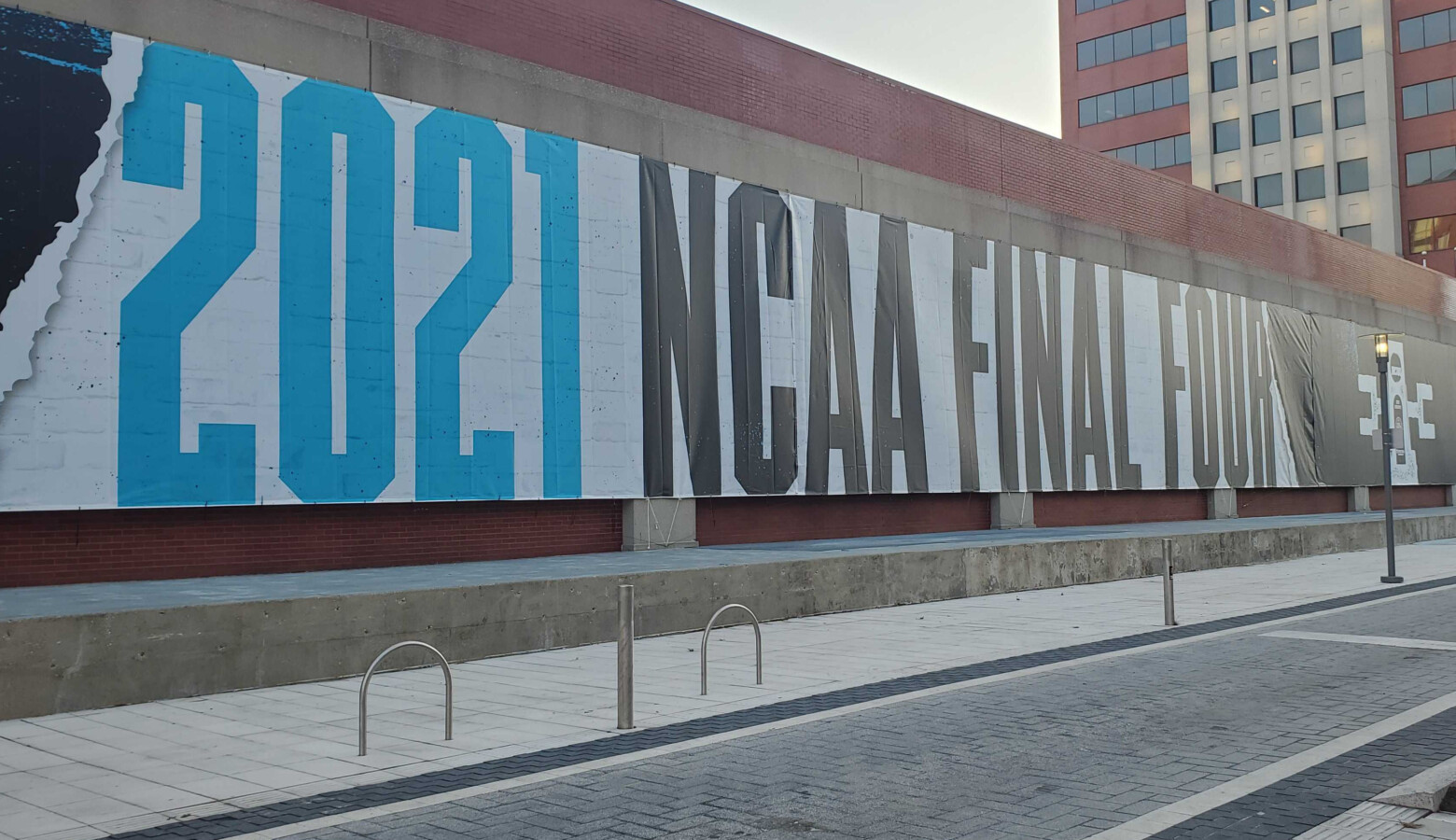 Signage for March Madness along Georgia Street ahead of the tournament. (Samantha Horton/IPB News)