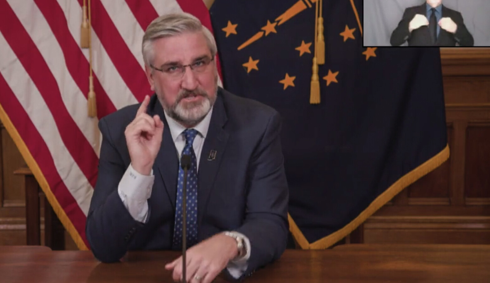 Gov. Eric Holcomb delivered a statewide address that laid out plans to end statewide COVID-19 restrictions and open vaccination appointments. (Screenshot of Facebook Live)