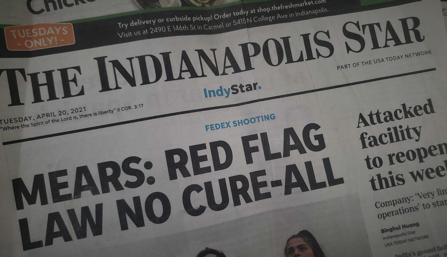 The front cover of the Indianapolis Star, one of the Indiana newspapers owned by Gannett. (Samantha Horton/IPB News)