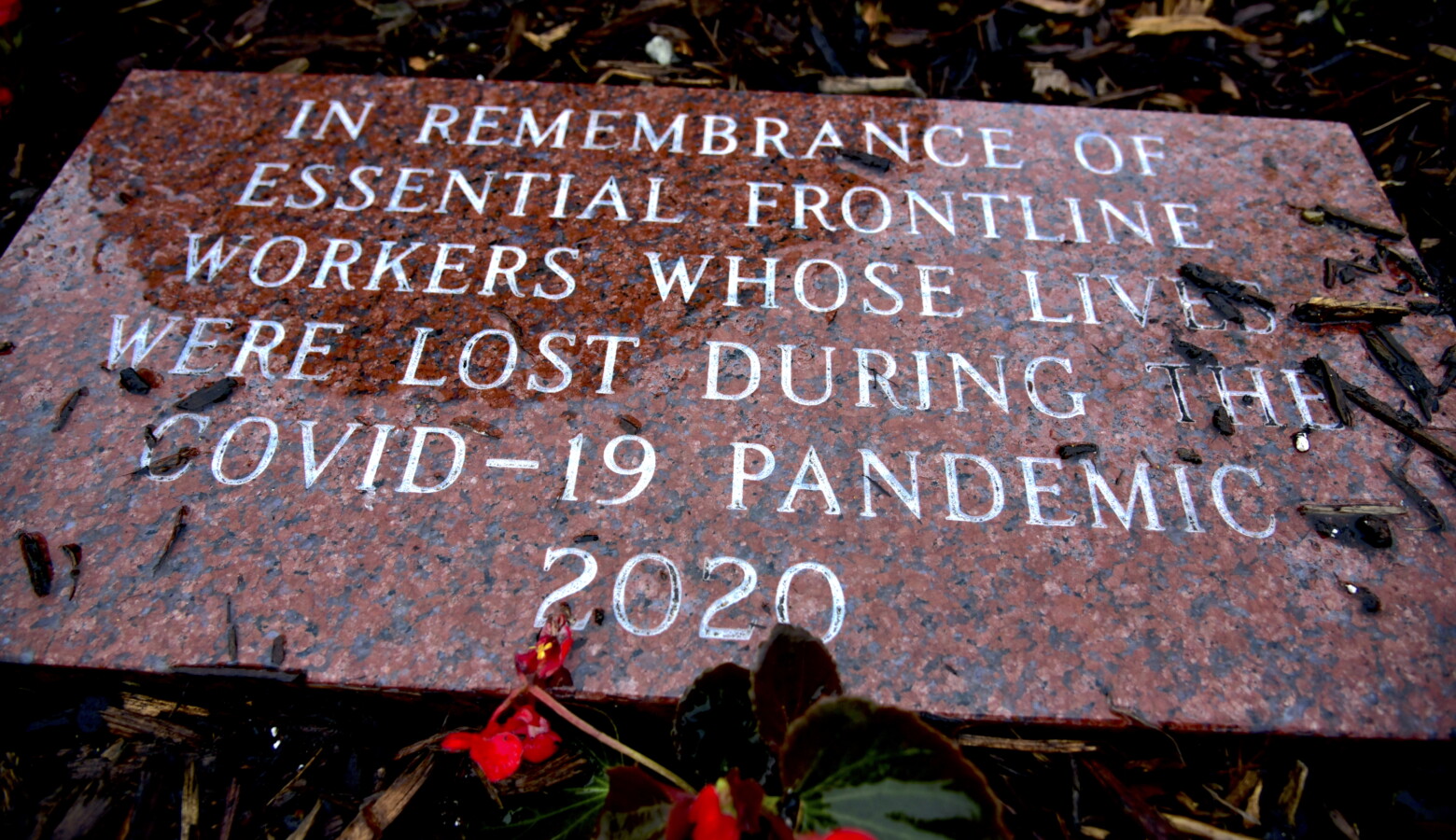 A memorial to essential workers who died in the pandemic was dedicated at Howard Park in South Bend. (Justin Hicks/IPB News)